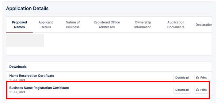 Downloading a Business Name Registration Certificate from the BRS Kenya portal