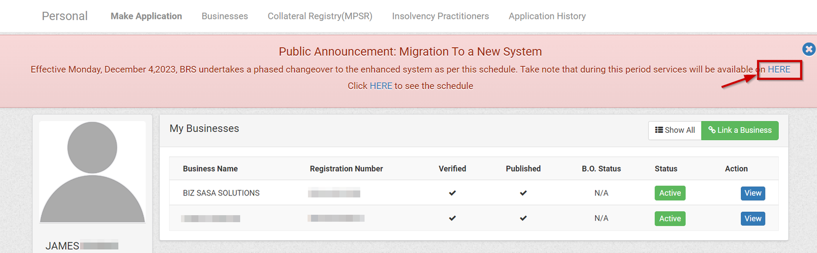 BRS Step on Business Registration