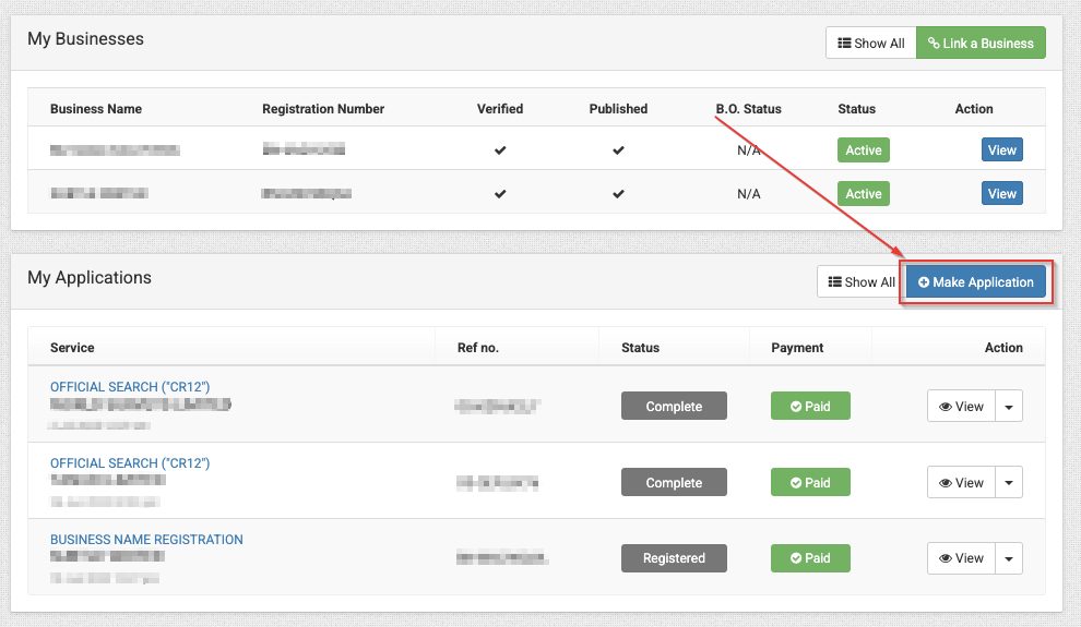 Make Application button