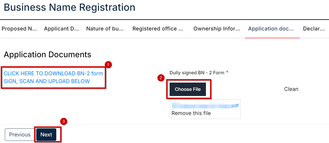 Uploading signed BN2 form