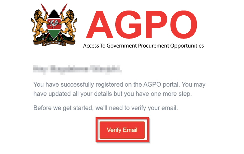 Email verification as you register on AGPO portal