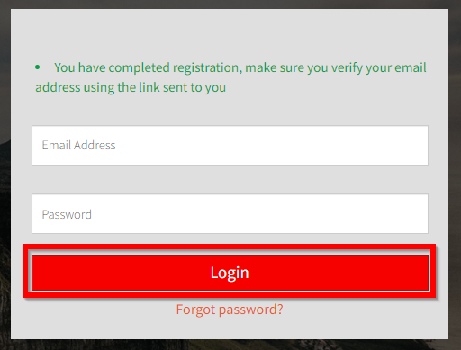 The login page you're redirected to upon completing the application process