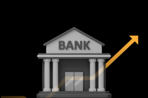 A graphic image featuring a bank icon and a growth chart as used in an article about Banks in Kenya