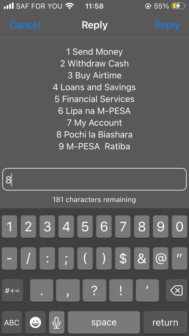 Screenshot of USSD Select Pochi la Biashara