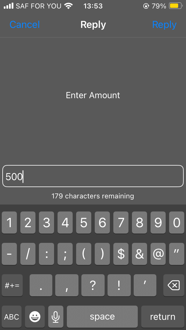 Screenshot of Enter amount