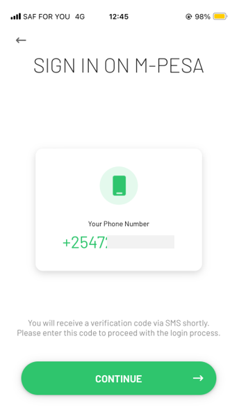 Screenshot of Sign in on Mpesa