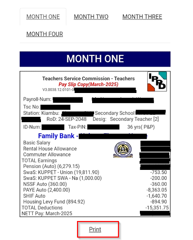 The TSC payslip ready for download and printing
