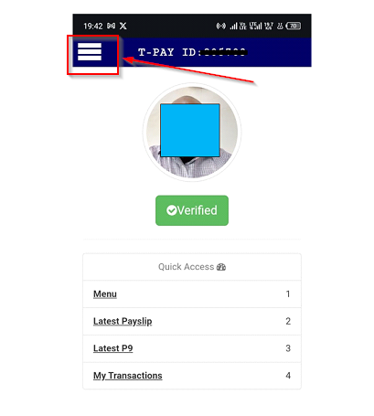 Open the hamburger menu to access all your payslips over the years