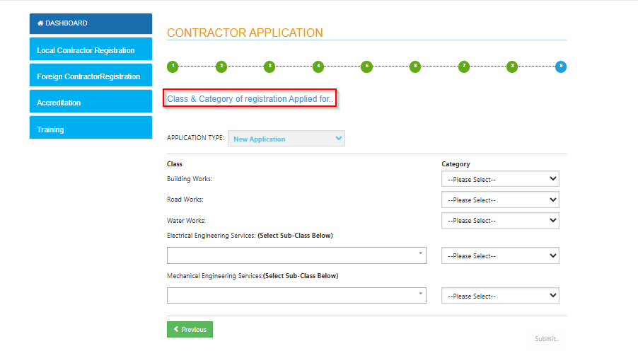 Step 16: Class and Category of Registration Applied For