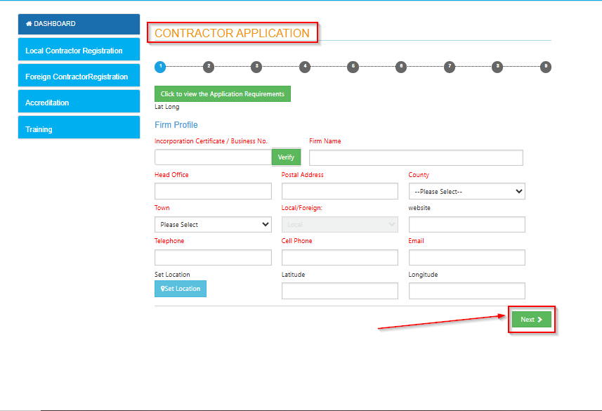Step 8: Contractor Application