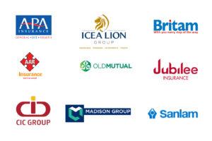 Image comprises logos o the largest insurance companies in Kenya arranged to create a collage