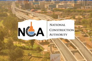 NCA Contractor Registration Tutorial Featured Image with NCA Logo and the Nairobi Expressway in a yellow-hazed semi-transparent background