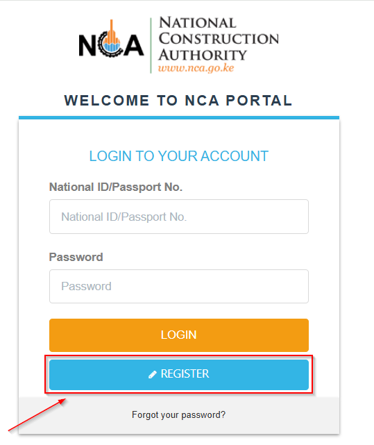 On the NCA Portal choose the 'Register' Button