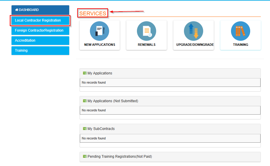 Step 7: Navigate through the Services Dashboard on NCA Portal