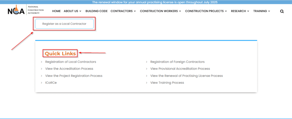Step 3: Click the 'Register as a Contractor' Button