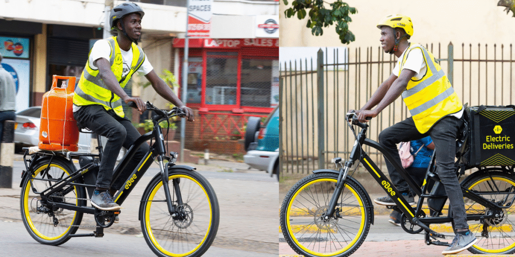 A collage of eBee bike delivery riders as used in an article about the best part-time jobs in Kenya.